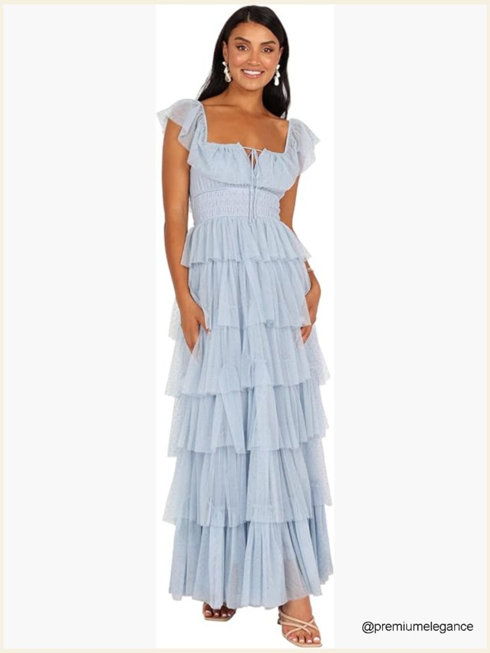 Maxi Dress With Square Neckline, Cut Out Bust, And Tiered Ruffle Skirt